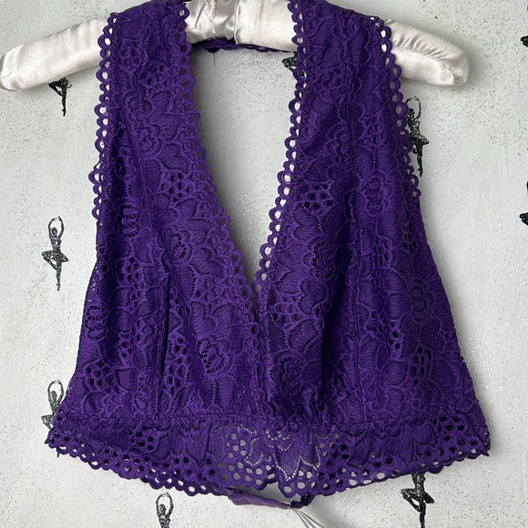 PLUS PURPLE LACE HALTER STRETCH BRALETTE 1X 2X 3X - Picture 7 of 15